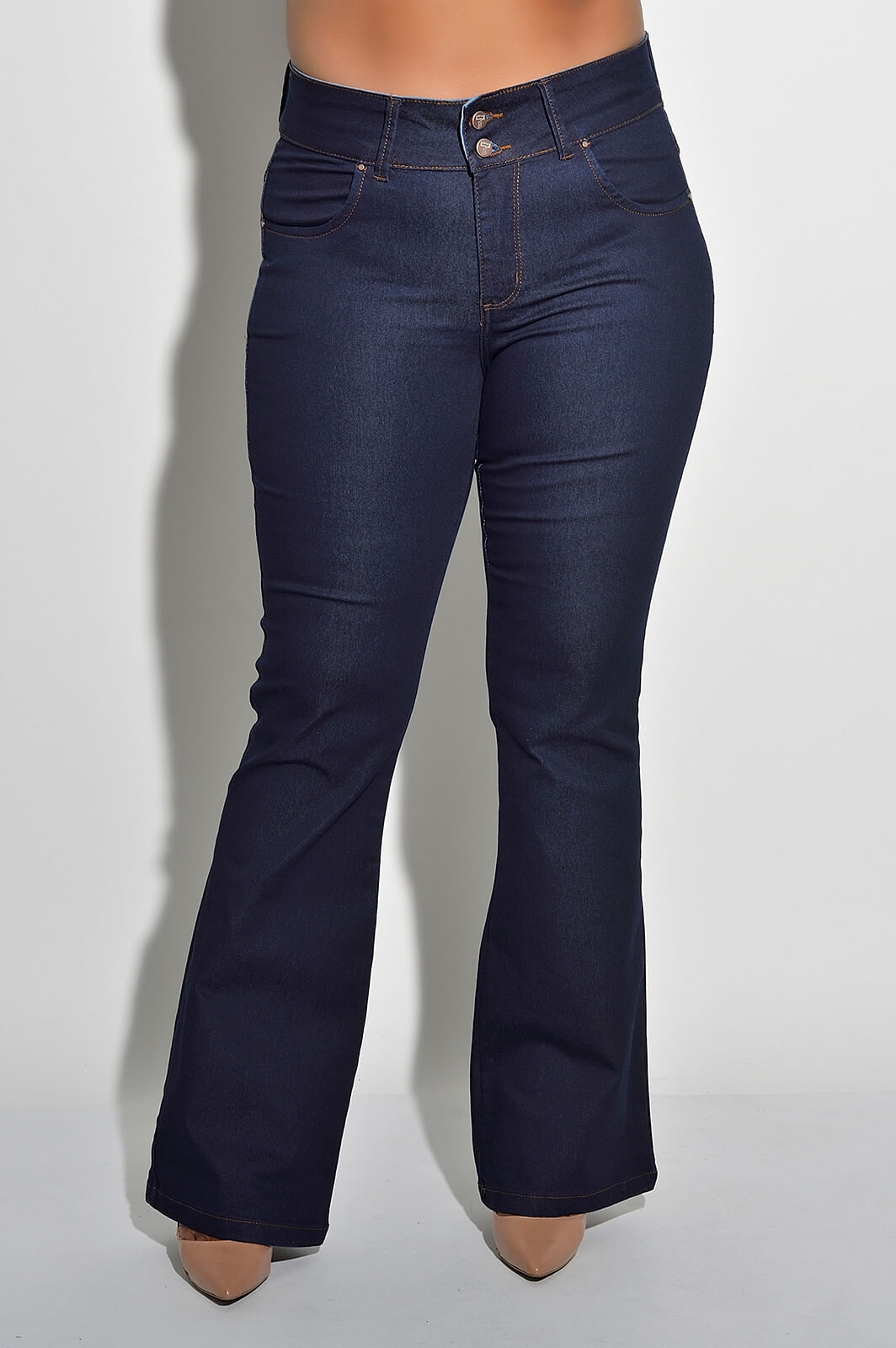 Calça Flare Plus Size Jeans com Elastano Faixa Trançada Best Size